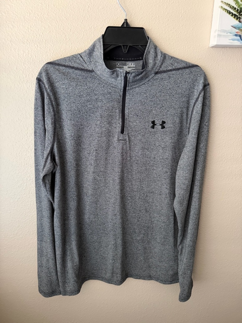 Under Armour 1/4 Zip Pullover Mens Grey Medium Threadborne Heatgear Loose Shirt